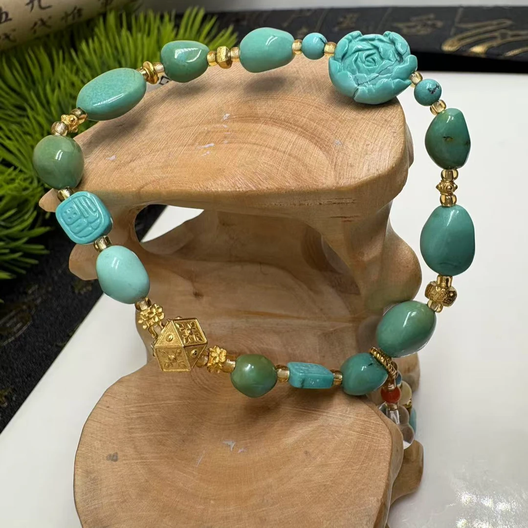 （升升）品众珠宝百搭diy绿松石糖豆玫瑰花手链18k气质时尚精美素款