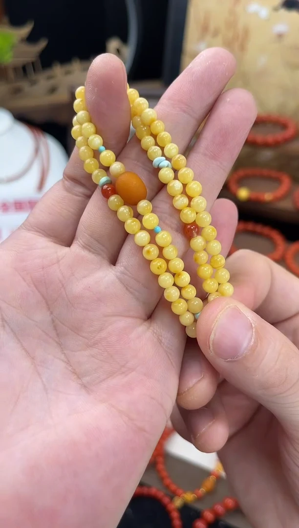 手串蜜蜡未镶嵌蜜蜡双圈南红手串QF-B116（多样性发一）