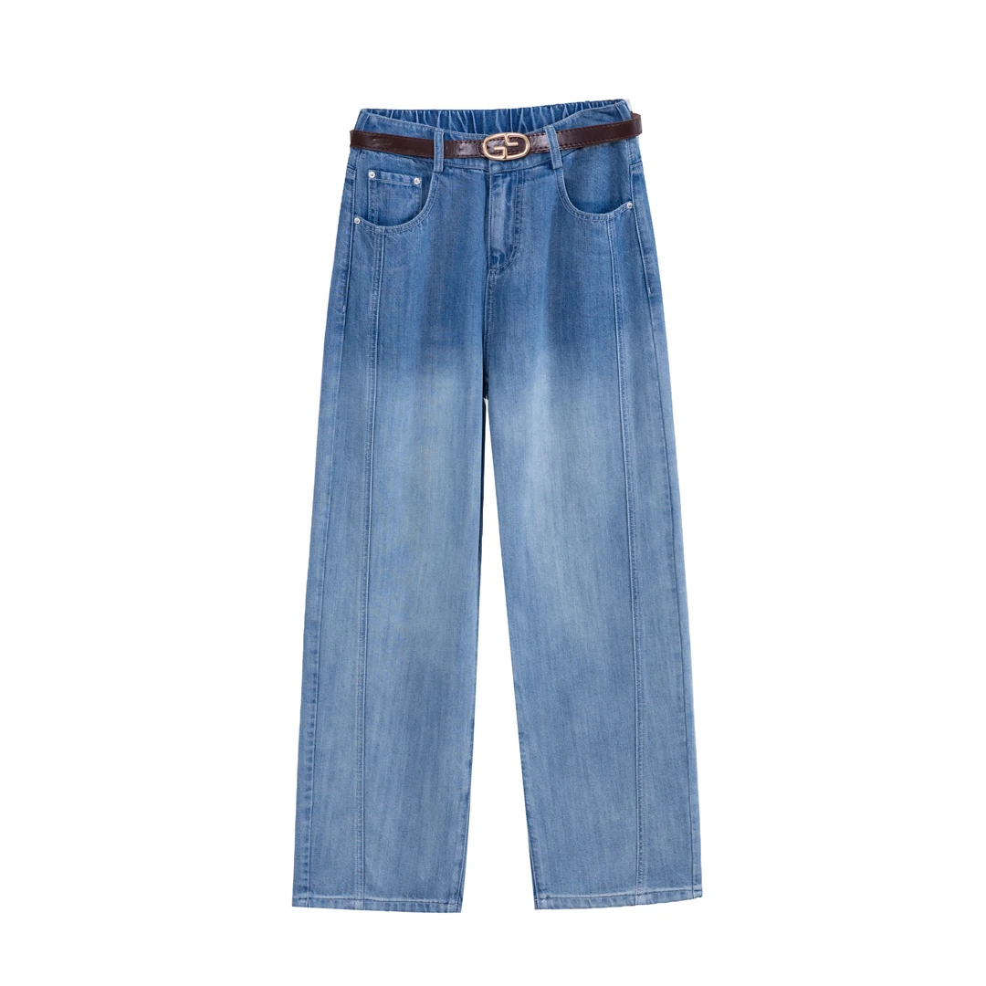 【云汐裤】夏季高腰牛仔裤水洗长裤阔腿裤极简风时尚时尚百搭宽松