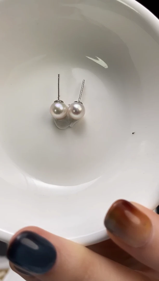 银S925镶嵌耳饰海水珍珠7-7.5Akoya海水珍珠耳饰