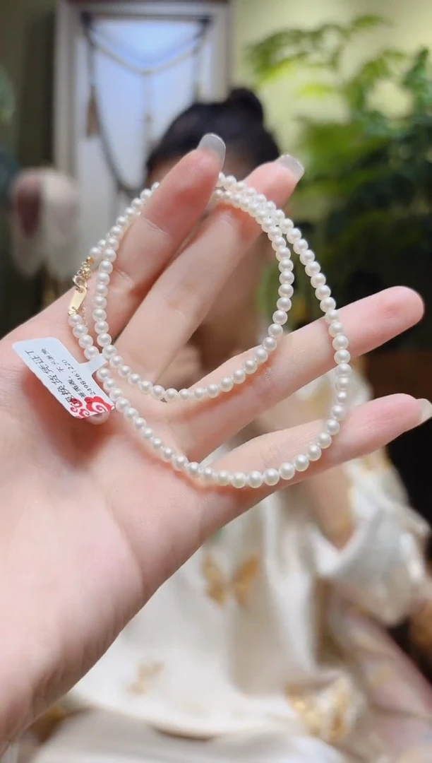 【闪购商品】淡水珍珠项链18K金镶嵌小米珠珍珠项链T