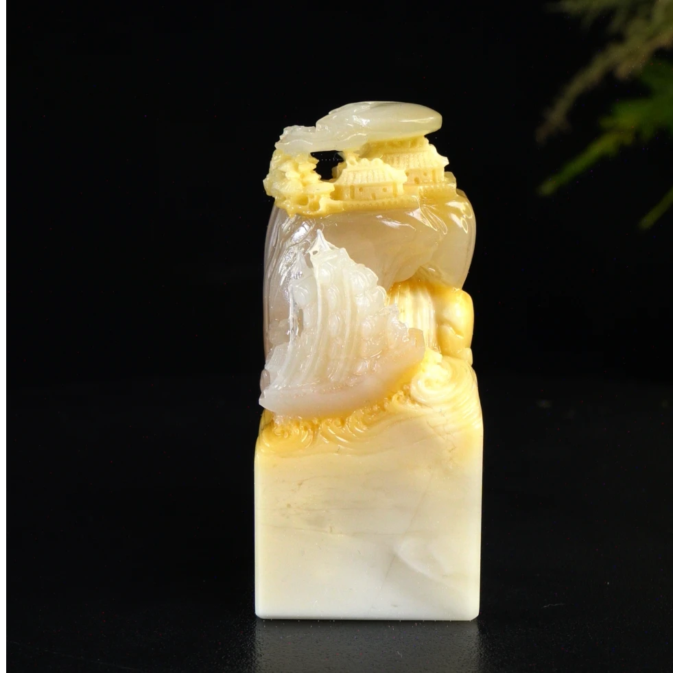 Lot.23.寿山石结晶鲎箕乘风破浪印章146克3.3x3.3x7.5cm，2FZ