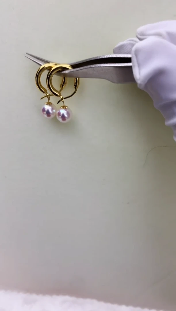 18K金镶嵌DA海水珍珠 akoya耳扣7.5-8MM GD057