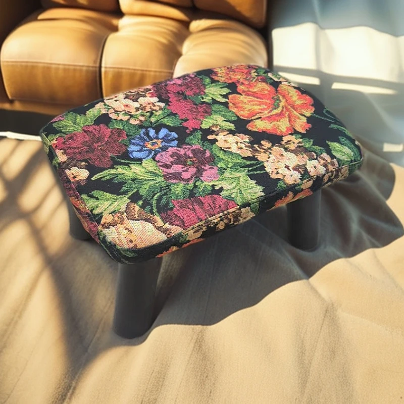 复古花卉软包换鞋凳客厅儿童方形脚踏简约卧室小方凳