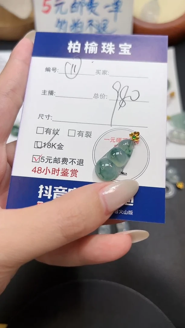 颈饰18K金镶嵌翡翠11豆子