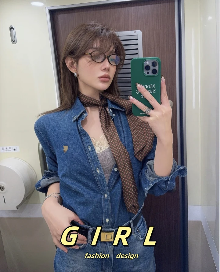 【小马秋季新款】牛仔衬衫时尚衬衣小众蓝色上衣男女同款气质复古