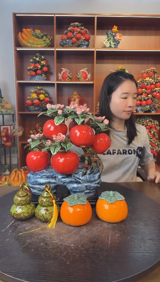 陶瓷六苹果树摆件