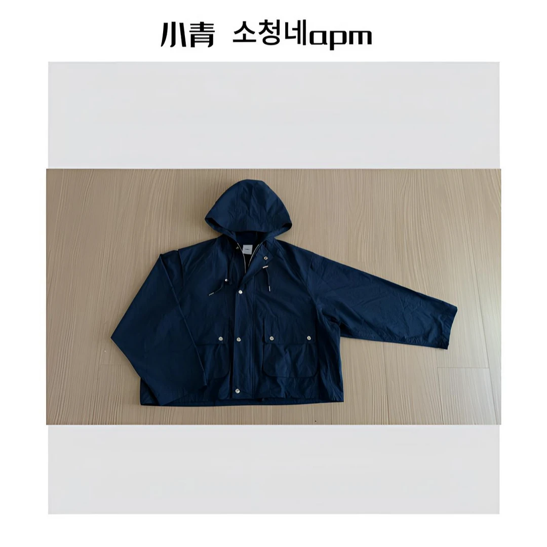 韩国东大门 PEBBLE/大口袋连帽冲锋风衣外套