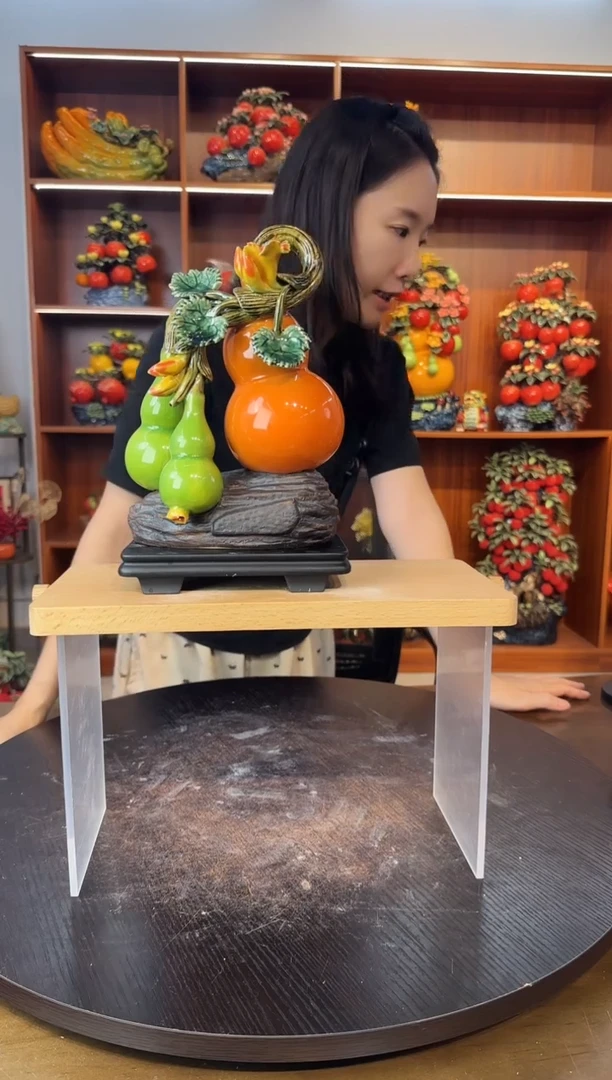 陶瓷有底座三葫芦摆件