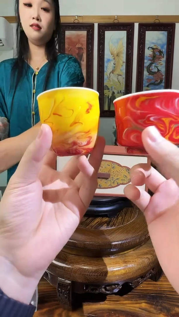 摆件王国喜老师绞釉竹节对杯1带证书