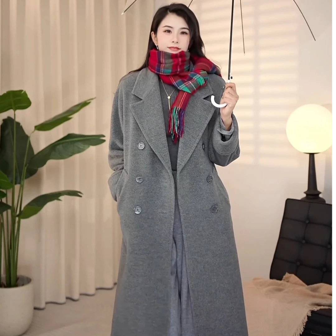 AMASS/阿玛施秋冬新款5400861双排扣时尚气质廓形羊中式复古麂皮