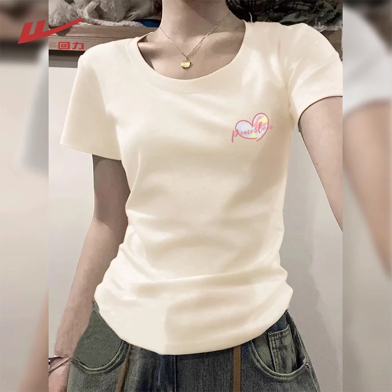 回力修身显瘦短袖2025新款爆款圆领女t恤夏日穿搭温婉大方衣服女T