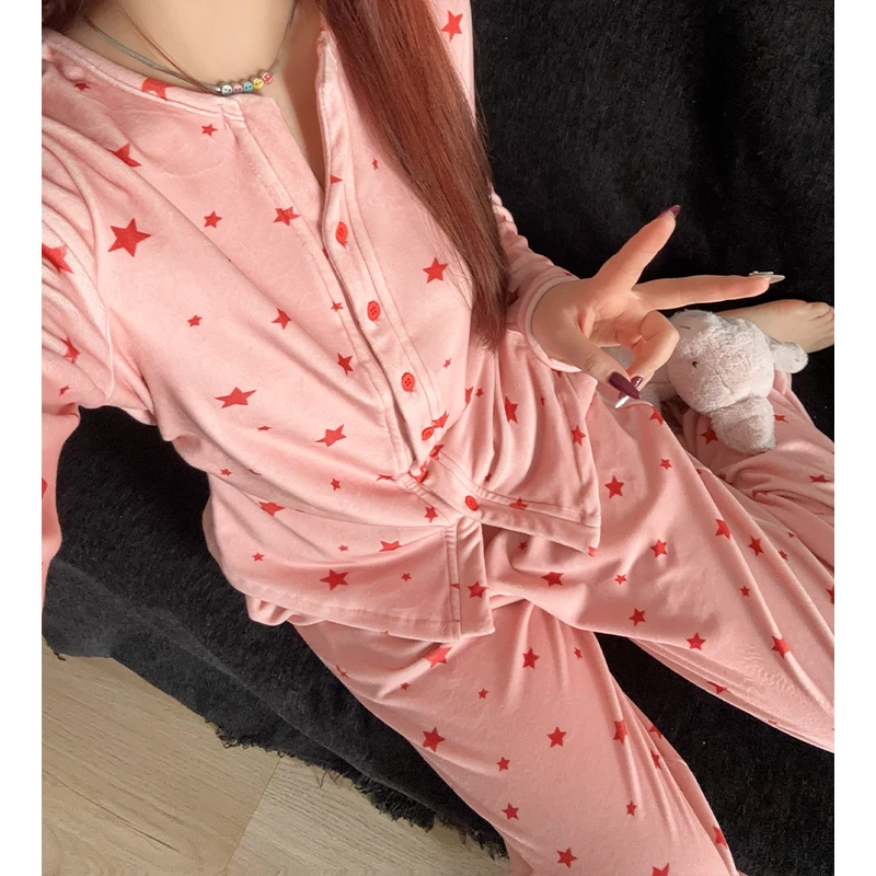 莫里伊【粉底满天星】小众时尚设计休闲舒适可外穿保暖睡衣家居服
