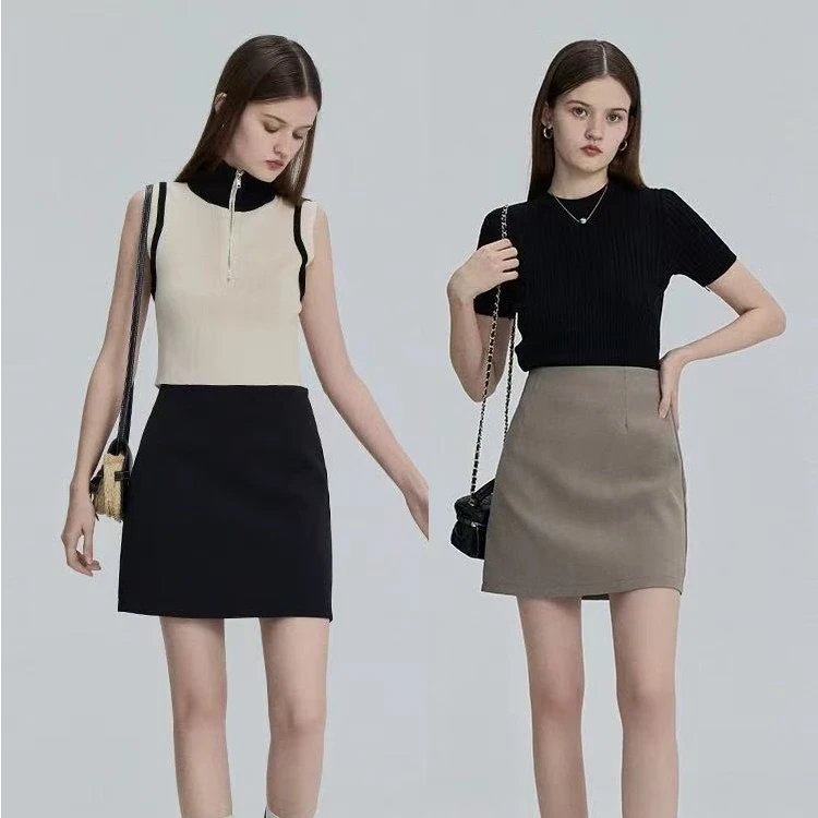 秋款新款微胖大码拉链A字裙不起球时尚百搭高腰丹宁风半身裙5821