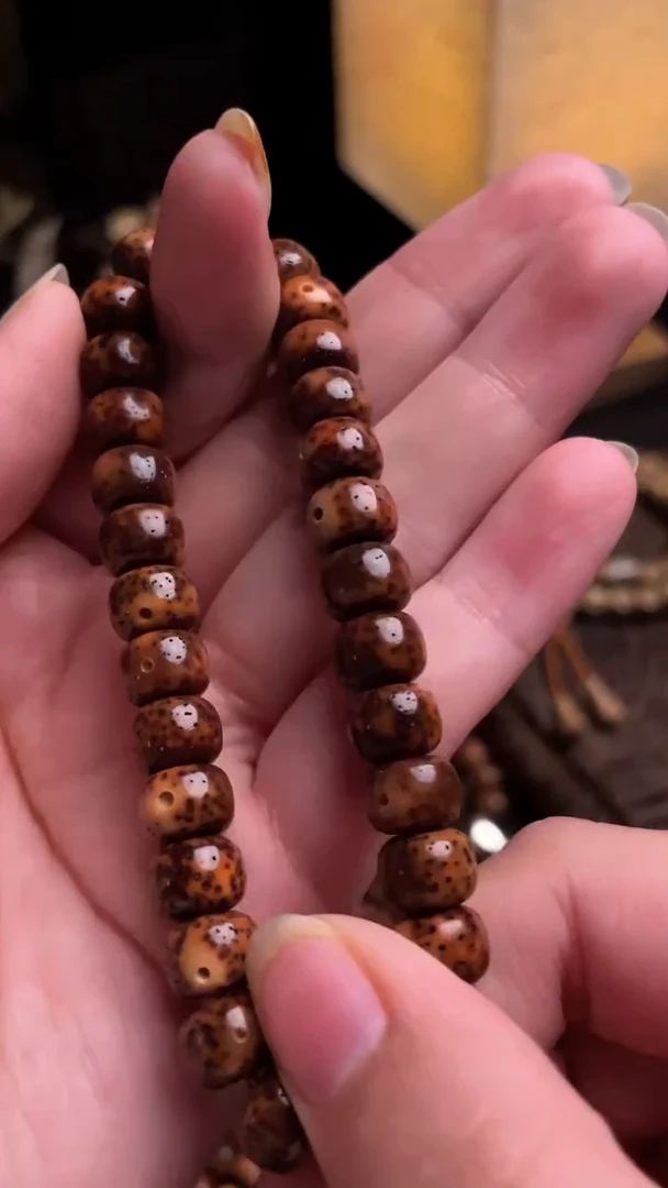 手串星月菩提精工级中珀花皮新桶9*7手串