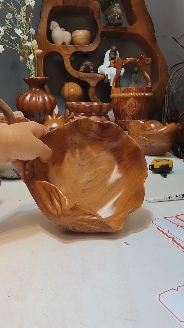 香樟木A24贝壳果盆/尺寸20*21*8