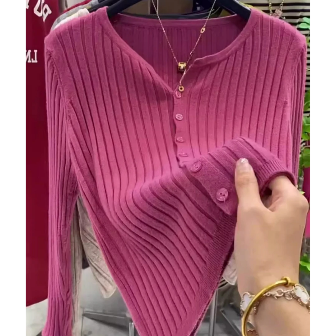 2025年新款村色坑条显瘦修身高档设计时尚百搭气质长袖春款