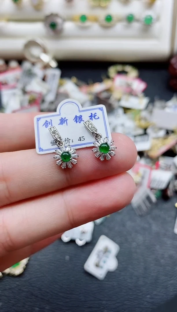 银S925镶嵌戒指翡翠1