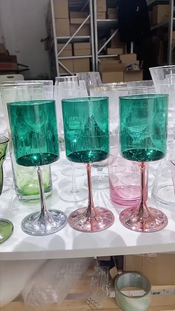 【闪购商品】水晶玻璃3只绿细杆红酒杯