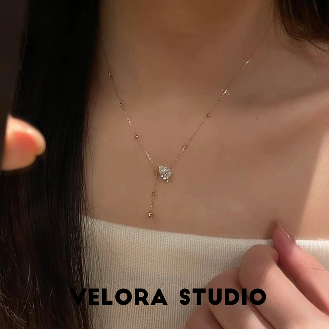 非金属合成锆石项链 ins小众千金感Y字锁骨链满钻女日韩坠链