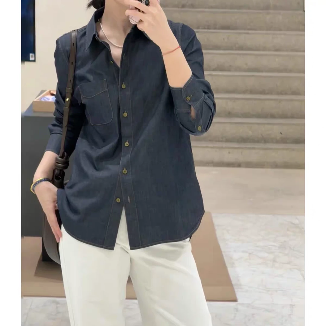 现货 小禾风港风百搭牛仔衬衫女春季新款韩版宽松显瘦长袖衬衣