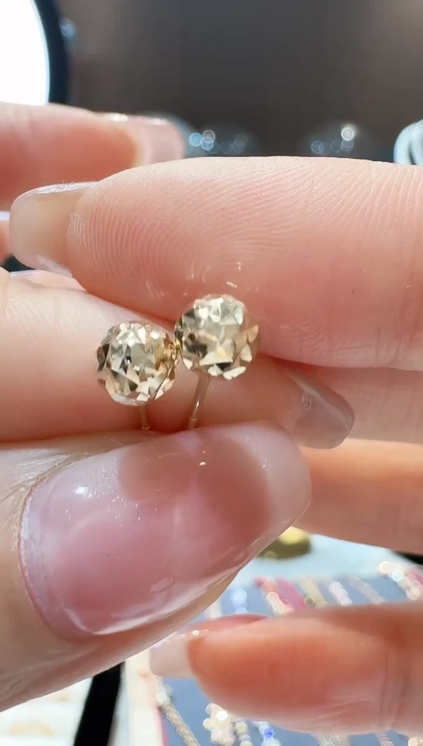 【闪购商品】18K金耳饰车花球球耳钉玫瑰金