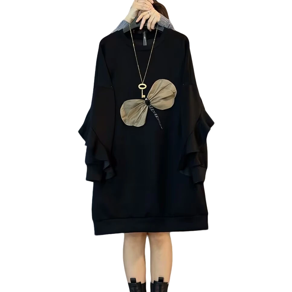 大维罗依ZH欧州站立体布艺宽松遮肉卫衣裙