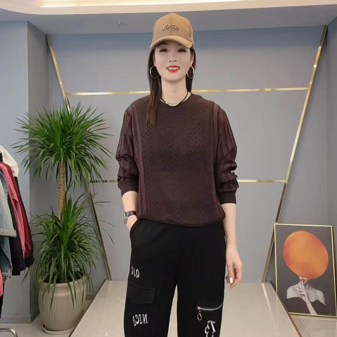 shishu/拾束2025春季新款时尚圆领宽松遮肉拼接针织上衣YS1161