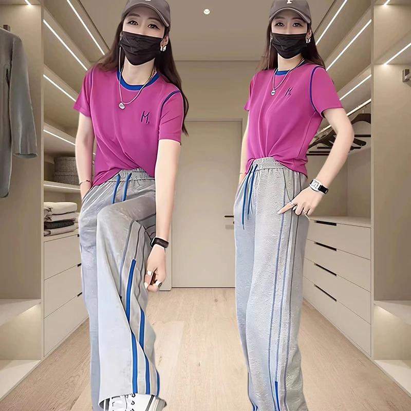 2025年新款网红休闲百搭运动套装夏装女洋气减龄时髦阔腿裤两件套