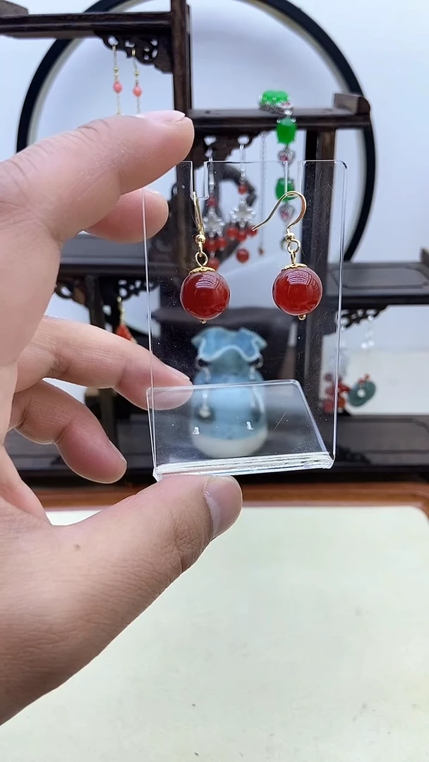 【闪购商品】南红玛瑙耳饰14K金镶嵌36号