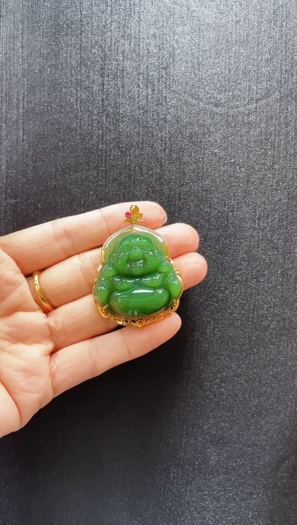 和田玉18K金镶嵌吊坠(赠链)多样性发一