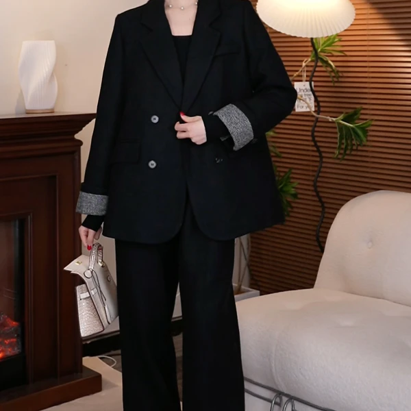 【淘花运】秋冬90白鸭绒西装羽绒气质羊毛套装轻者高级宽松裤子