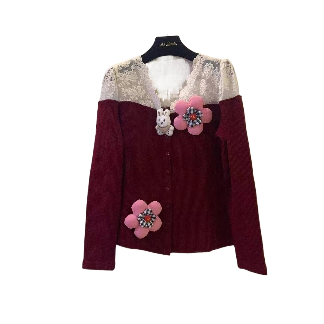 ATT潮牌女装2025春欧洲站度假风拼接甜美花卉重工时尚卫衬衫