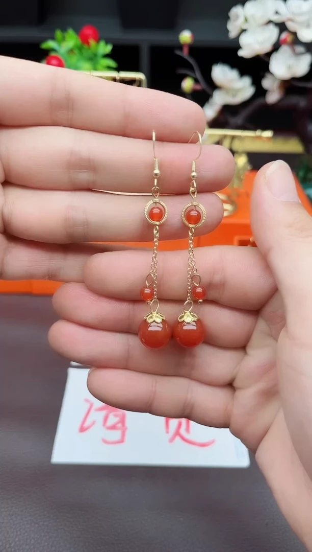 玛瑙/玉髓耳饰银S925镶嵌331000