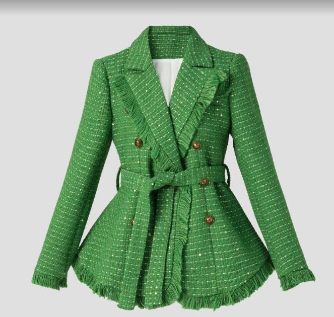 高端洋气时尚收腰系带小香风外套/158