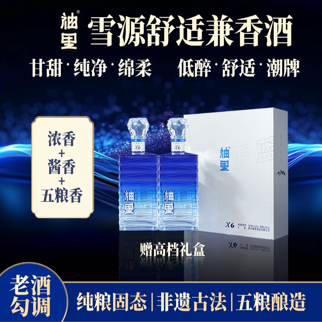 袖里X6 浓酱兼香型45度固态纯粮 礼盒装聚会微醺酒45%Vol375ml*2