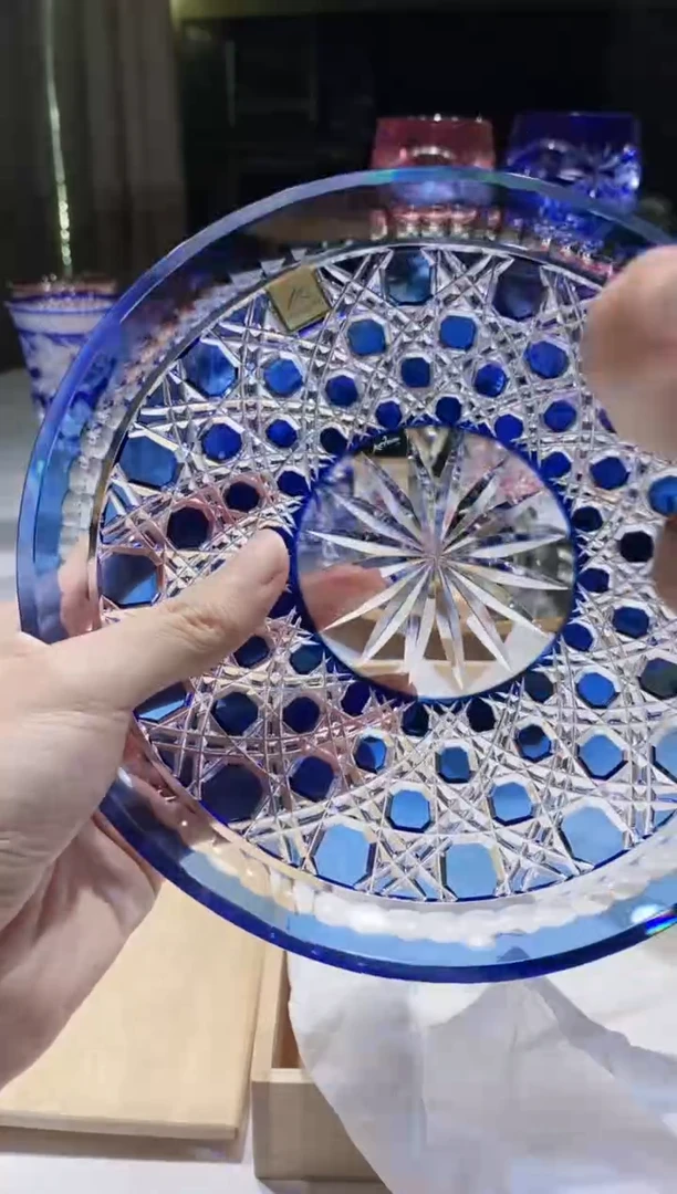 水晶玻璃无手柄款kagami蓝色八角龙目盘