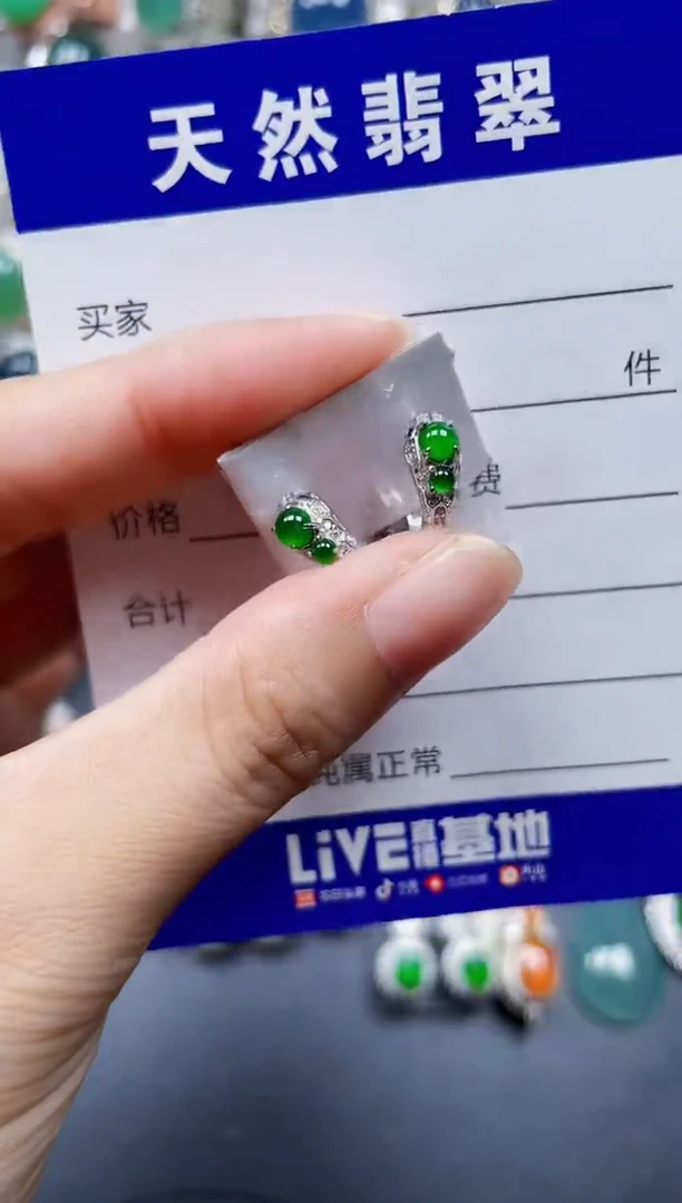 银S925镶嵌翡翠耳饰636
