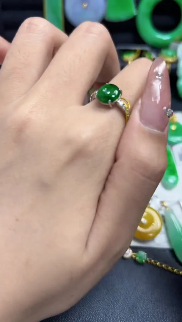 【闪购商品】翡翠戒指银S925镶嵌Y缅料A货/支持复检/一件