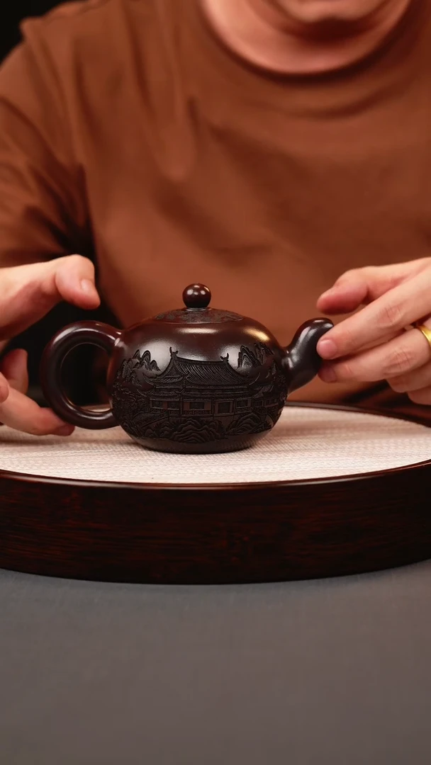 茶壶紫砂古红泥刻房一粒珠