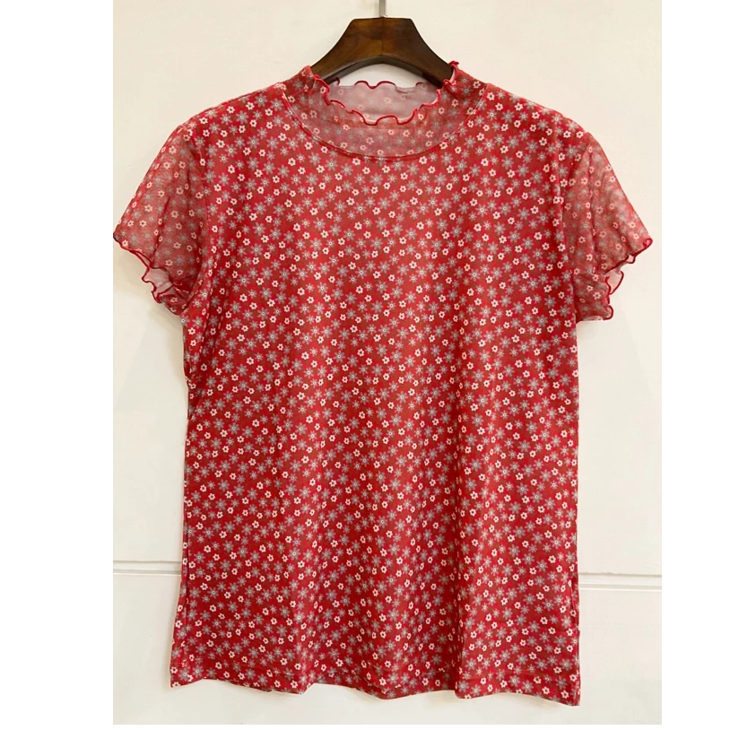 韩国夏季新款红色碎花橘果花衫