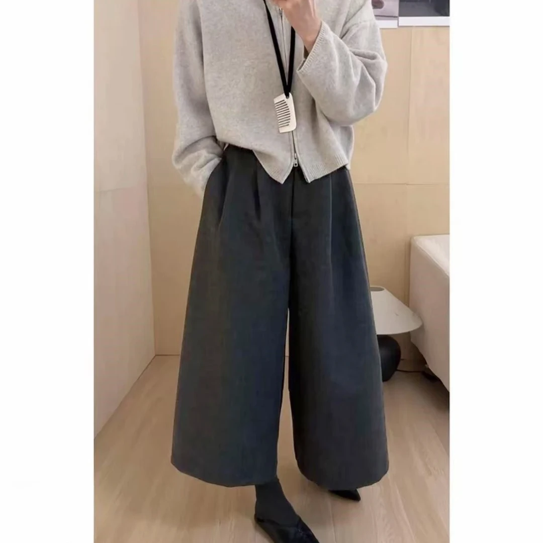 【现货+运费险】阔腿八分裤纯色加绒加厚慵懒风毛呢裤女秋冬季裤子