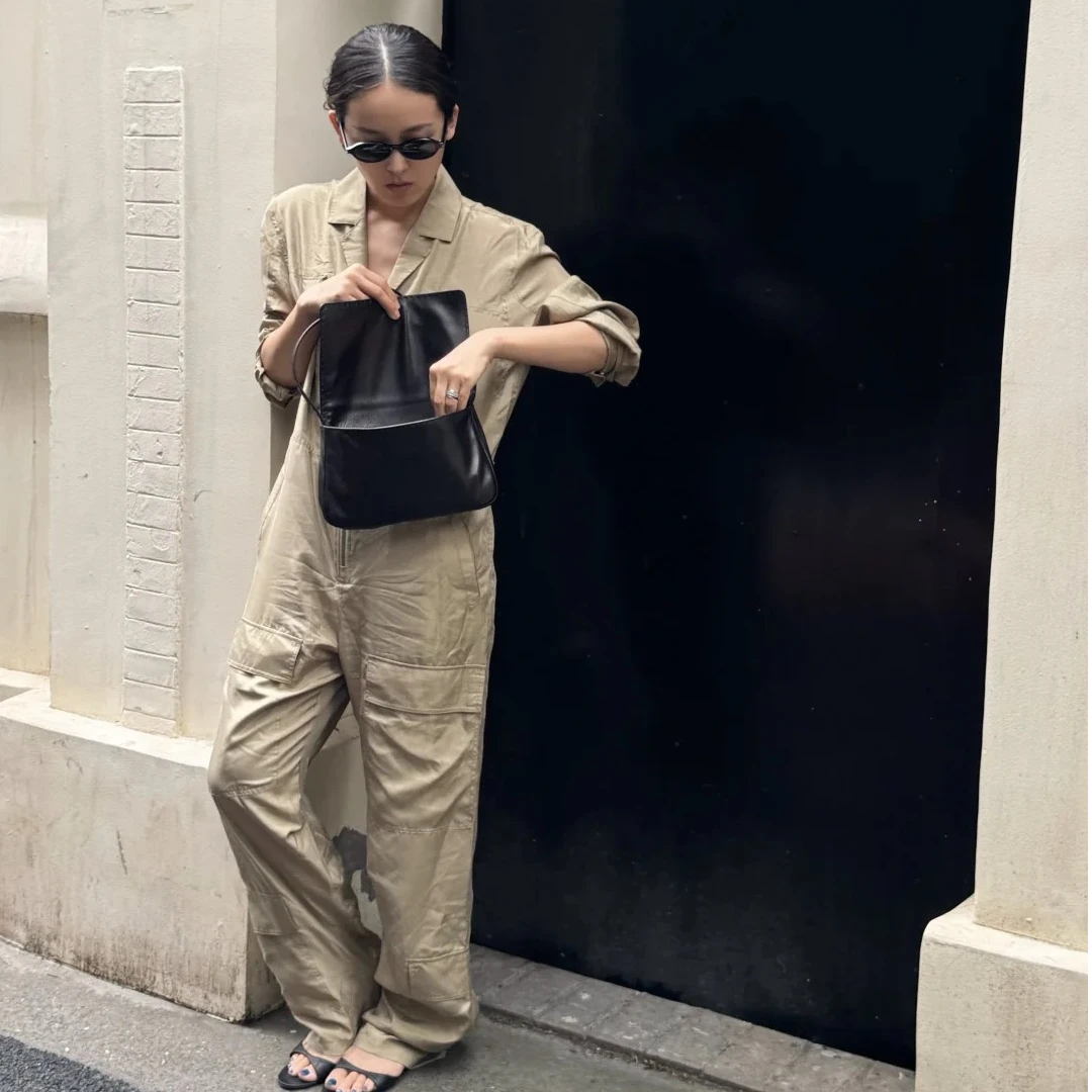 2025早秋新款连体衣工装裤休闲风小众薄款百搭休闲裤直筒裤设计师