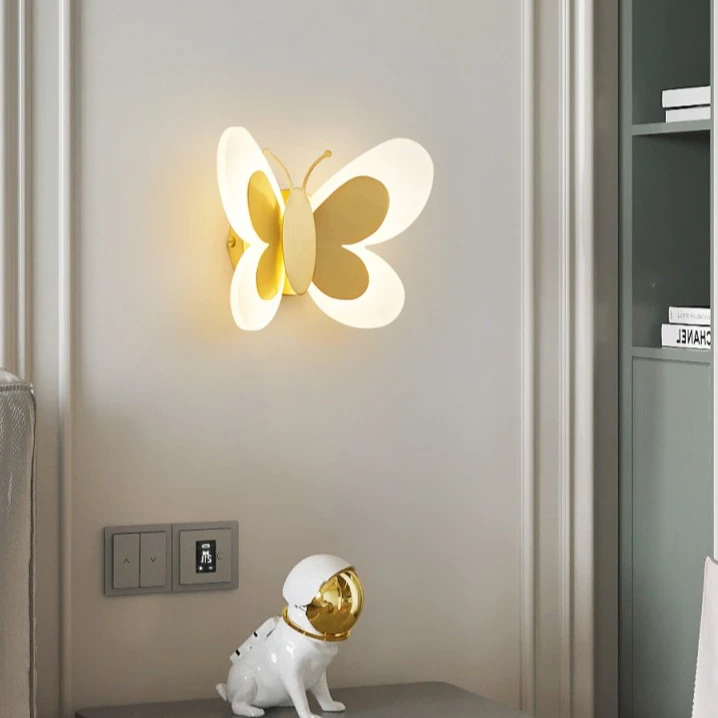 跃豪儿童房led壁灯全铜卧室床头灯蝴蝶温馨北欧女孩创意背景墙灯