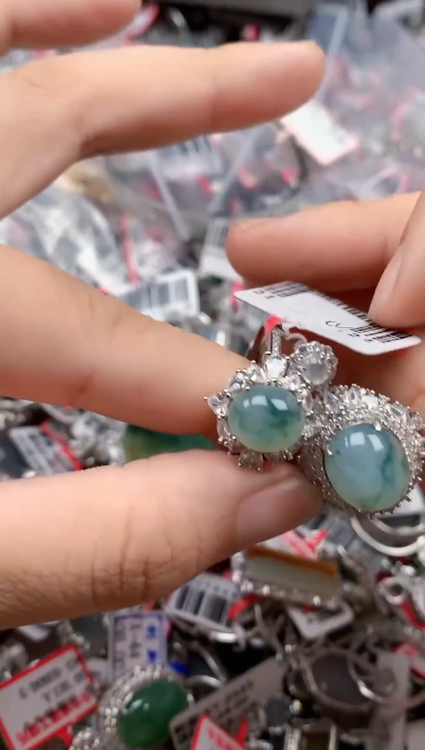 银S925镶嵌戒指翡翠天然A货缅甸翡翠