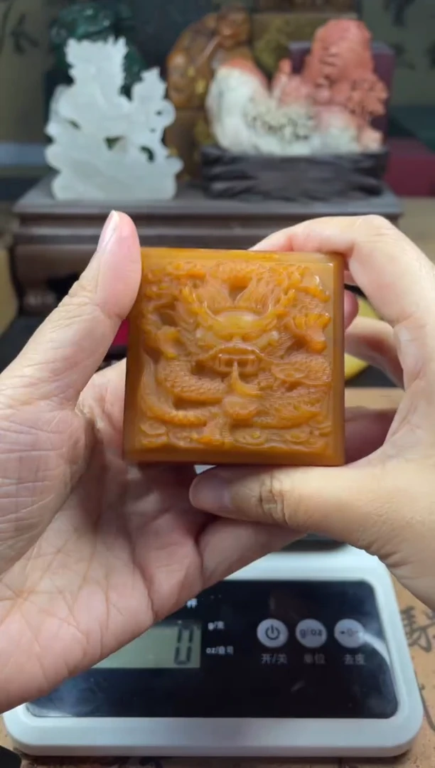 寿山石印石田黄多面印 修心养性月下听琴