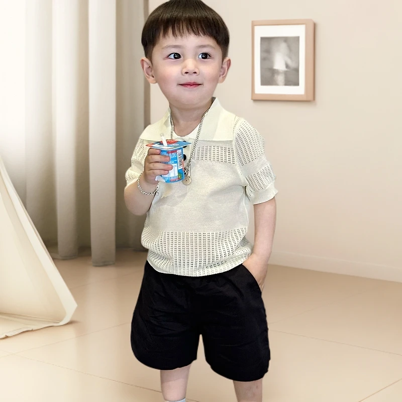 童装夏季短袖洋气纯色POLO领女童夏装翻领时尚法式韩版休闲上衣