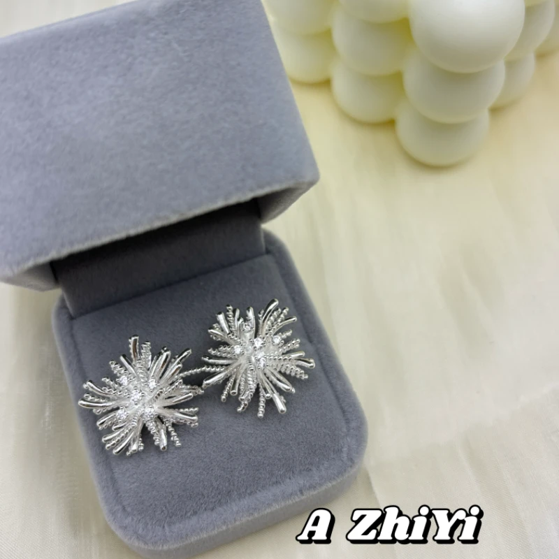 铜合金锆石耳饰 2025爆款烟花重工耳钉轻奢气质高级耳环韩版精致