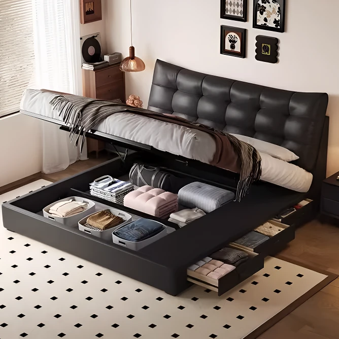 【储物款】大黑熊床意式极简真皮现代简约储物床主卧大气大床软包床