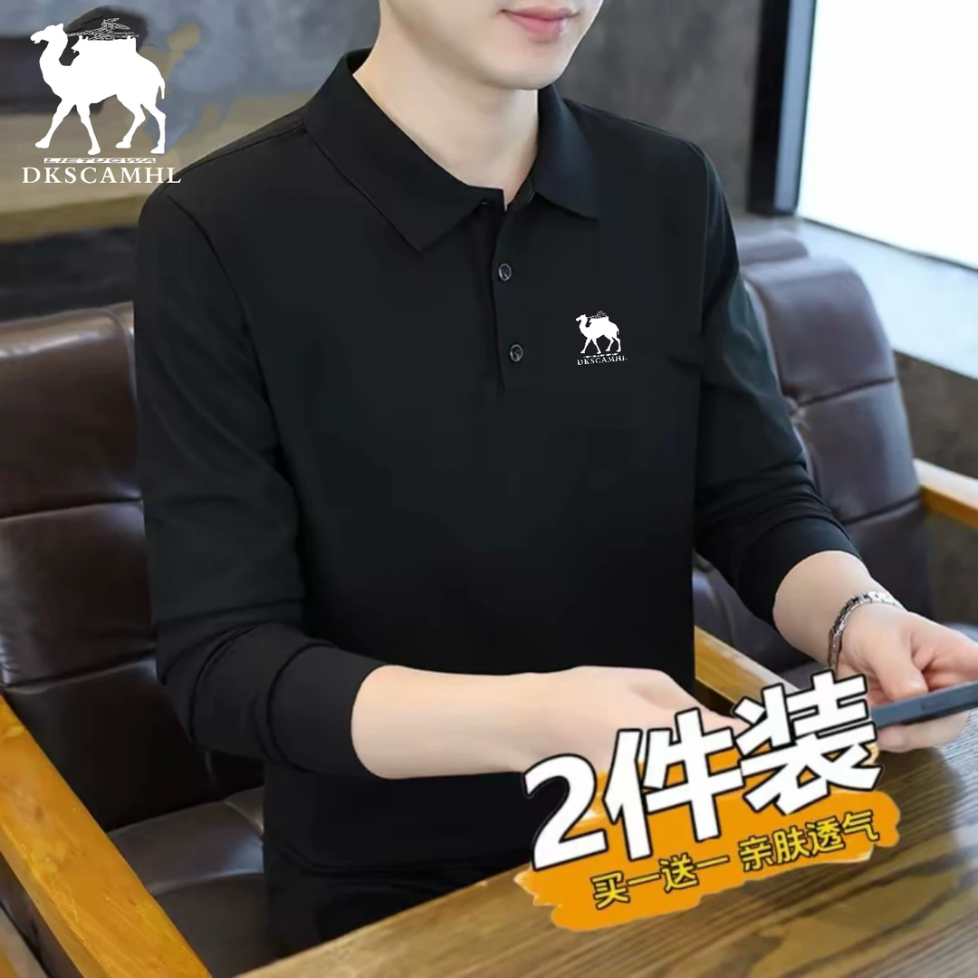 得克萨骆驼polo衫男士长袖秋冬翻领商务休闲上衣卫衣纯色高端T恤